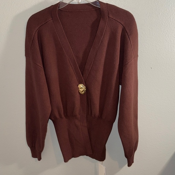 Commense Brown V-Neck Button Front Cardigan - Picture 1 of 6